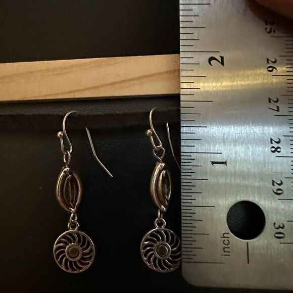 Silver and Gold Leaf and Sunburst Earrings - Picture 2 of 2